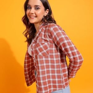 Women's Checks Poly Cotton Casual Shirt | Premium Checkered Button-Down Top for Ladies | Regular Fit Classic Collared